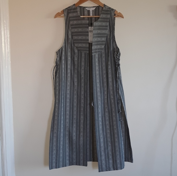 striped lace down long vest - Picture 3 of 6